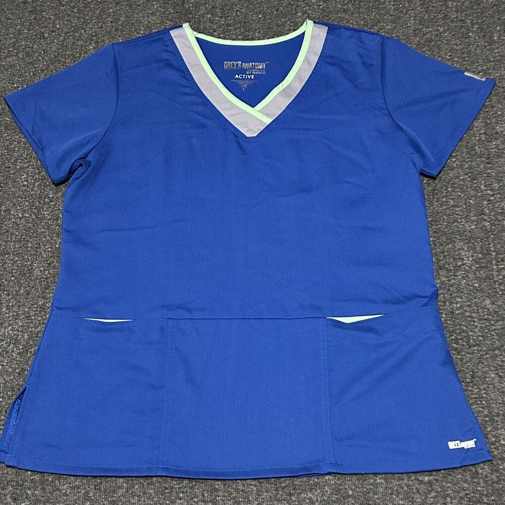 Grey's Anatomy by Barco Women's Active V-Neck Scrub Top Blue Mint Green (Sz L)